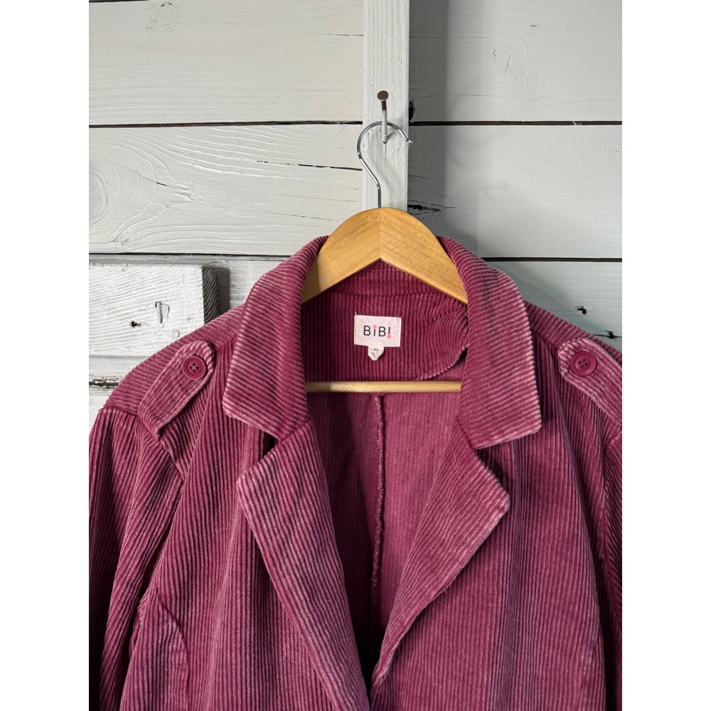 BiBi Pink Corduroy Blazer Jacket XL Wide Wale Epaulette Oversized Berry - Picture 2 of 5